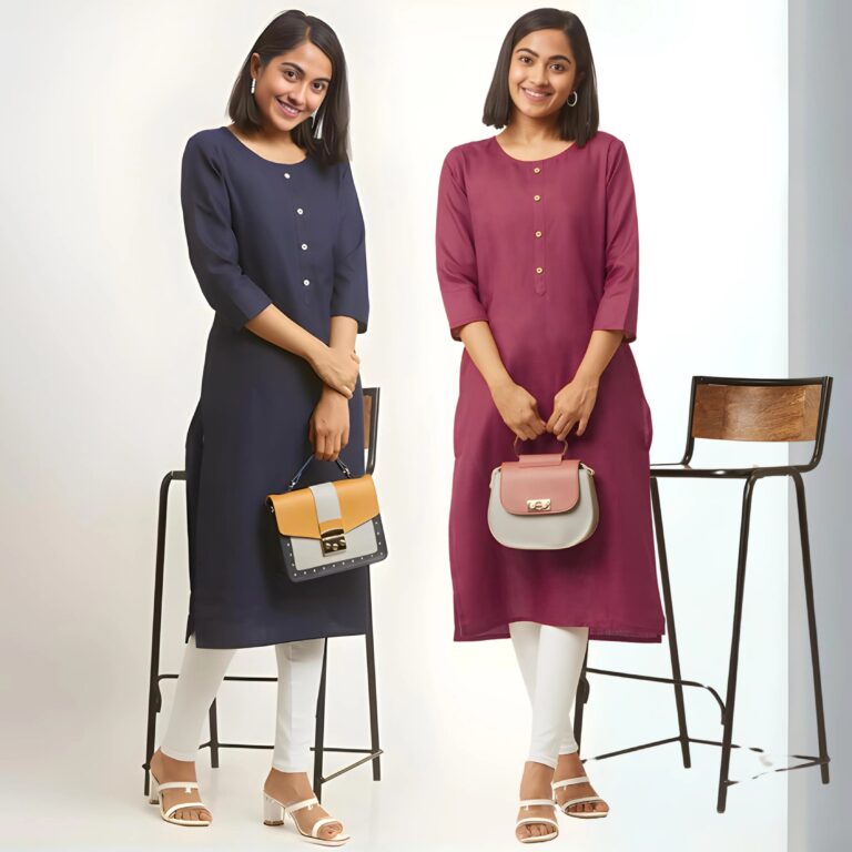 zelzis fashion online shopping Blue & Maroon Straight Plain Casual Wear Cotton Combo Kurtis